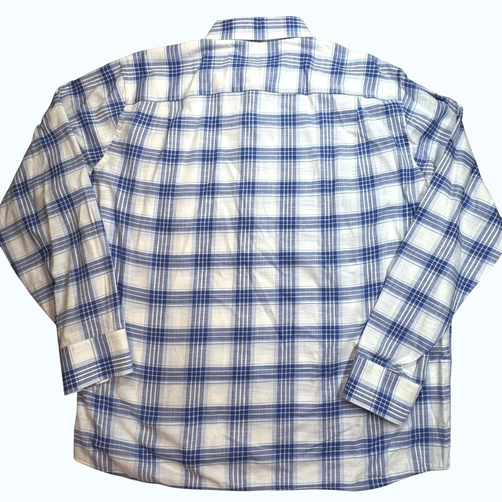 Peter Millar Crown Crafted Mens XXL Blue White Plaid Flex Finish Cotton Shirt - Picture 3 of 8
